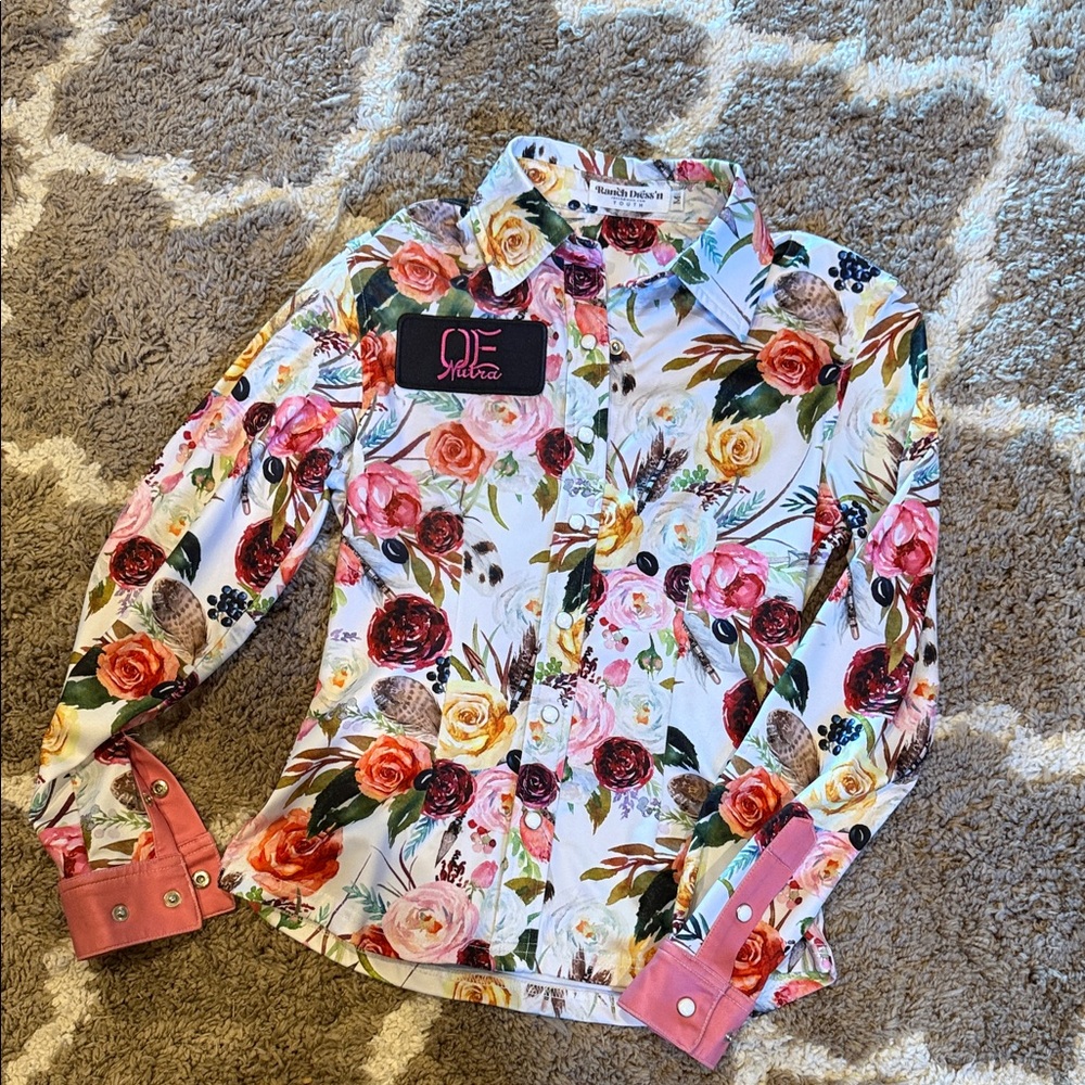 Ranch Dressn! Floral Youth Button down with Pink Accents